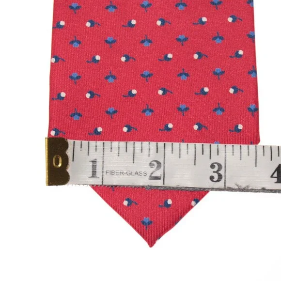 Drake's NWT Neck Tie in Red with Navy/Light Blue & White Floral Print 100% Silk